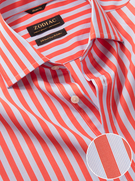 Vivace Red Striped Full Sleeve Classic Fit Semi Formal Silk Touch Egyptian Giza Cotton Shirt
