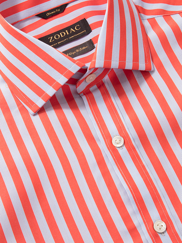 Vivace Red Striped Full Sleeve Classic Fit Semi Formal Silk Touch Egyptian Giza Cotton Shirt