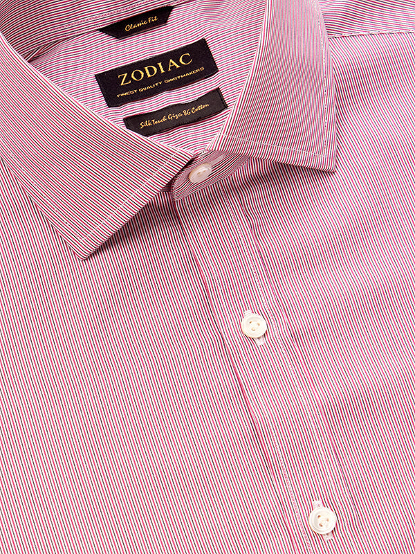 Vivace Red Striped Full Sleeve Single Cuff Classic Fit Semi Formal Silk Touch Egyptian Giza Cotton Shirt