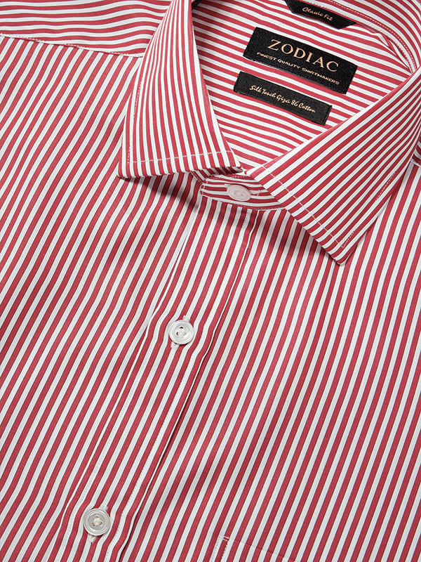 Vivace Red Striped Full Sleeve Single Cuff Classic Fit Semi Formal Silk Touch Egyptian Giza Cotton Shirt
