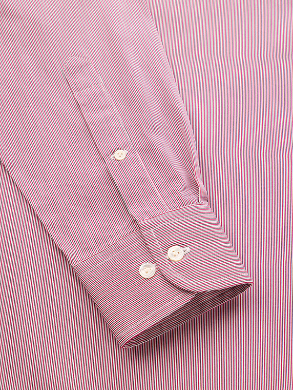 Vivace Red Striped Full Sleeve Single Cuff Classic Fit Semi Formal Silk Touch Egyptian Giza Cotton Shirt