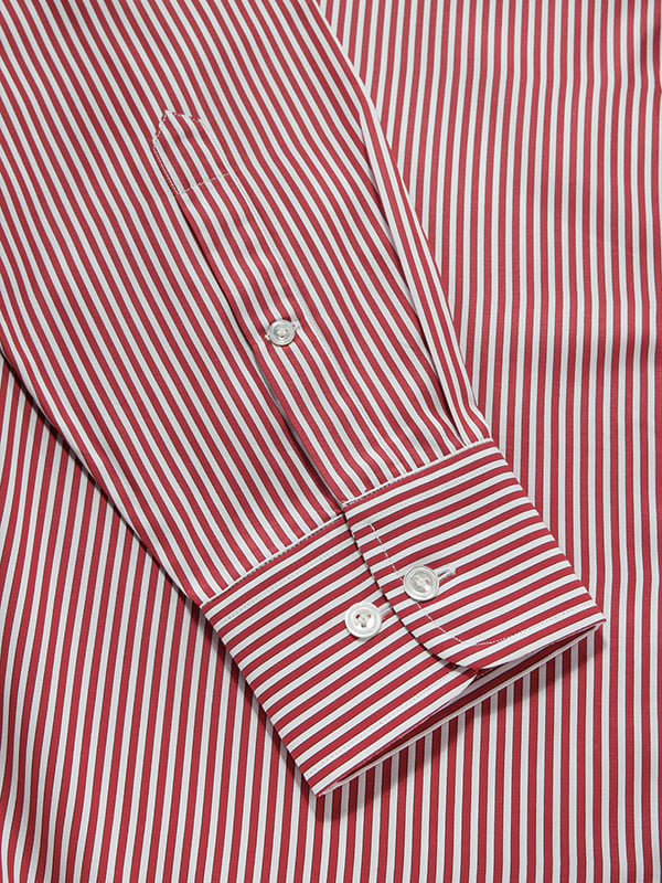 Vivace Red Striped Full Sleeve Single Cuff Classic Fit Semi Formal Silk Touch Egyptian Giza Cotton Shirt