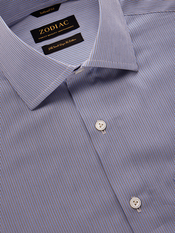 Vivace Sky Striped Full Sleeve Single Cuff Tailored Fit Semi Formal Silk Touch Egyptian Giza Cotton Shirt