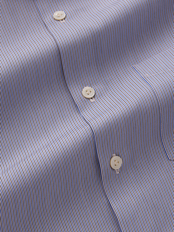 Vivace Sky Striped Full Sleeve Single Cuff Tailored Fit Semi Formal Silk Touch Egyptian Giza Cotton Shirt