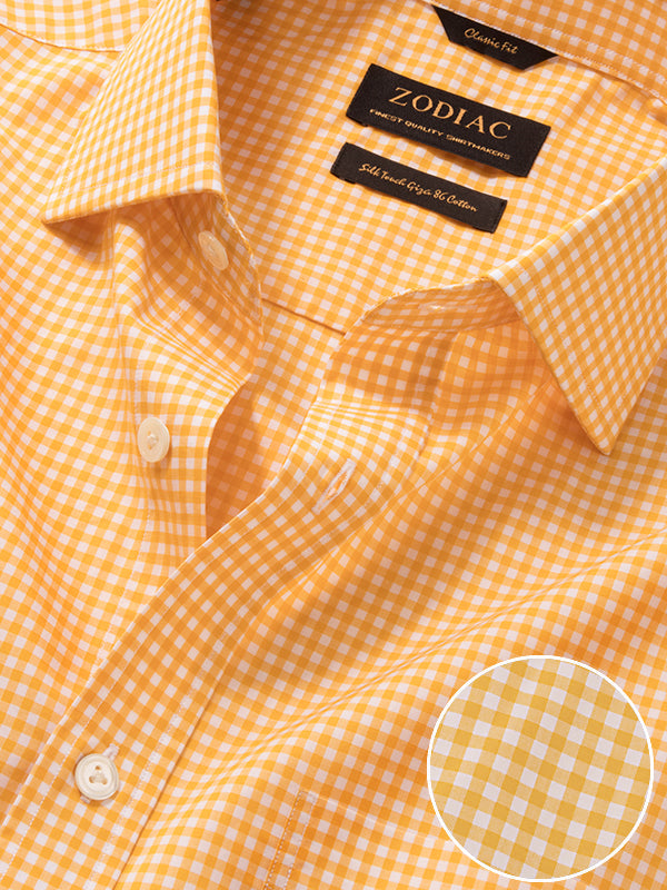 Vivace Yellow Check Full Sleeve Classic Fit Semi Formal Silk Touch Egyptian Giza Cotton Shirt