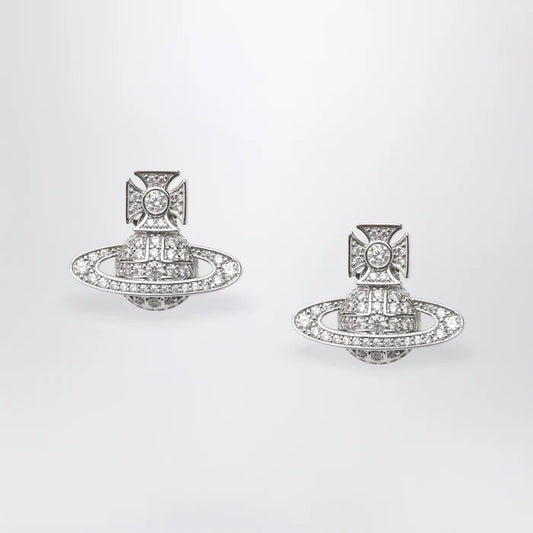 Vivienne Westwood - Platinum-Tone Metal Orb Earrings with Crystals Brand U