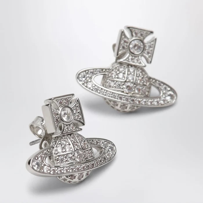 Vivienne Westwood - Platinum-Tone Metal Orb Earrings with Crystals Brand U