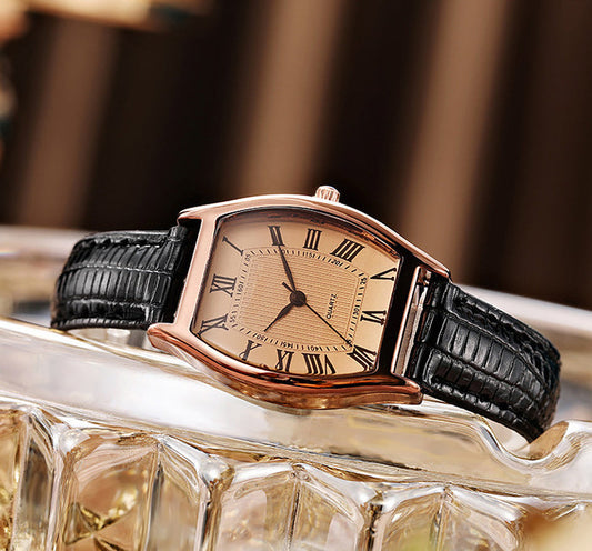 W4064 - Retro Barrel Leather Strap Watch