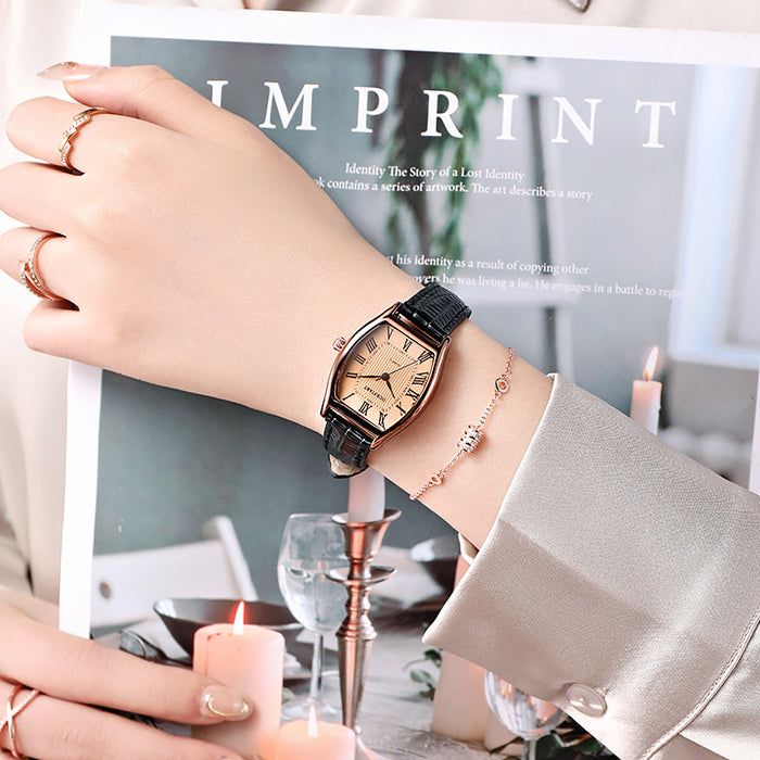 W4064 - Retro Barrel Leather Strap Watch