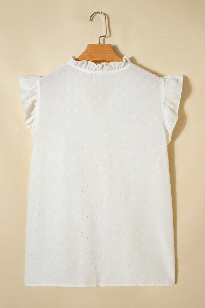 White Plus Size Swiss Dot Ruffle Lace Trim V Neck Tank Top