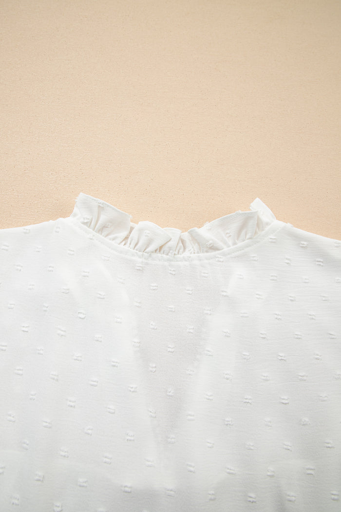 White Plus Size Swiss Dot Ruffle Lace Trim V Neck Tank Top