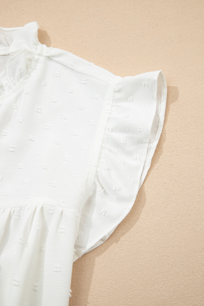 White Plus Size Swiss Dot Ruffle Lace Trim V Neck Tank Top