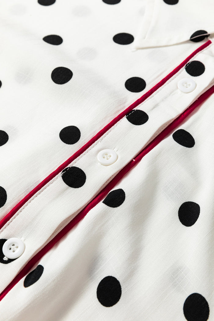 White Polka Dot Print Contrast Piping Elegant Shirt