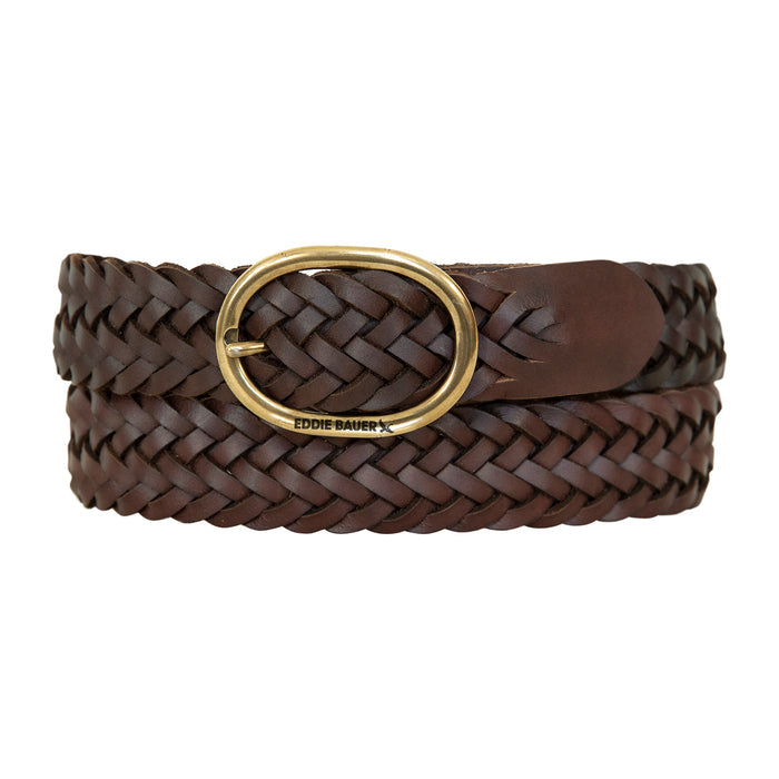 Center Bar Woven Leather Belt-Brown-1