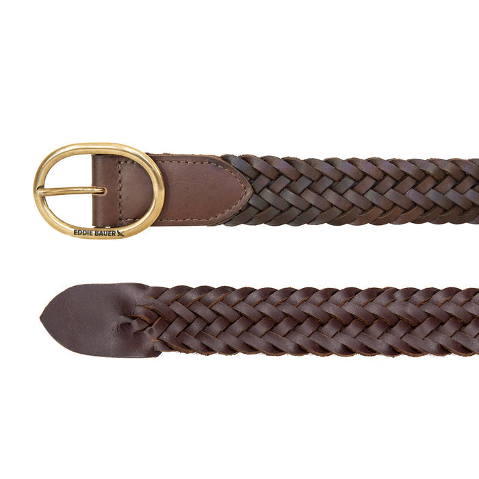 Center Bar Woven Leather Belt-Brown-2