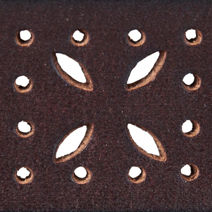 Perforated Pattern Leather Belt-Brown-7