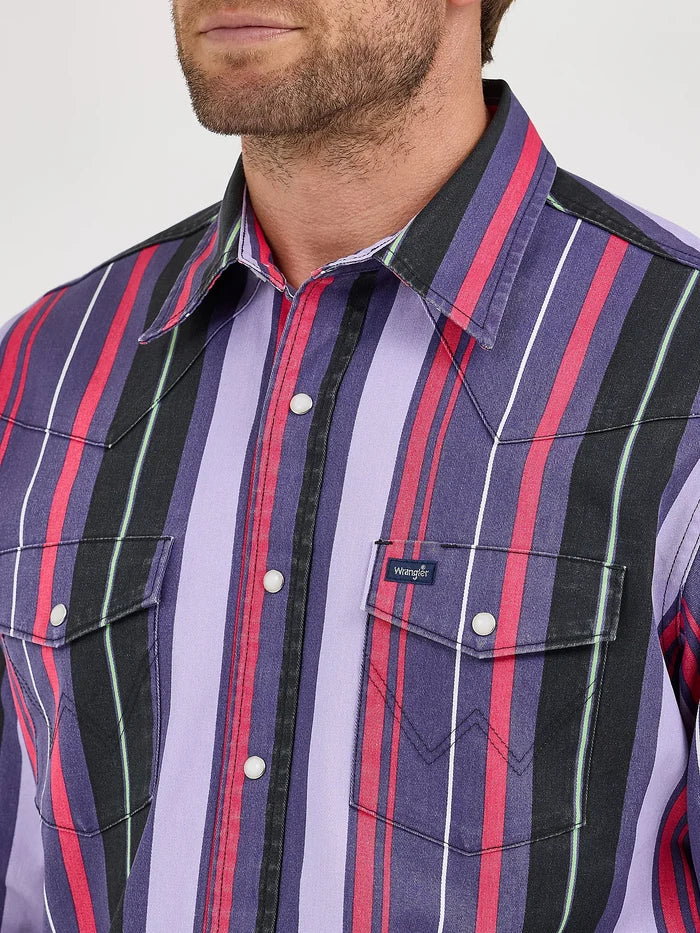 Wrangler® Vintage Inspired Brushpopper Striped Snap Up