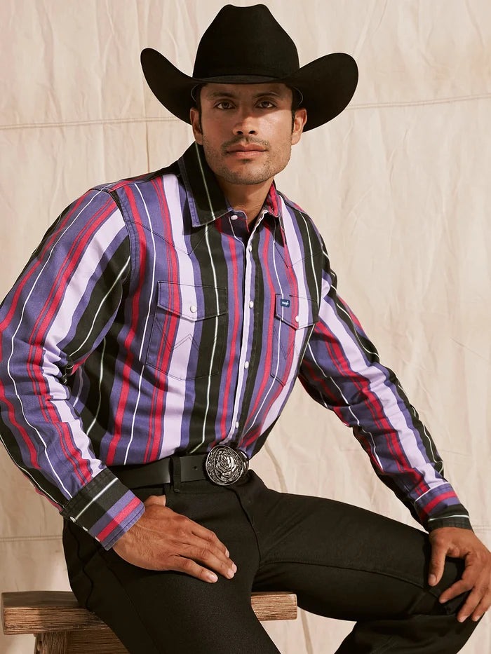 Wrangler® Vintage Inspired Brushpopper Striped Snap Up