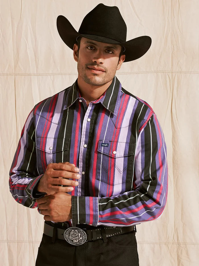 Wrangler® Vintage Inspired Brushpopper Striped Snap Up