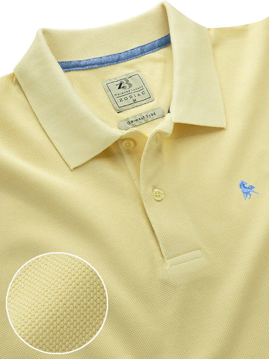 z3 Polo Garment Dyed Yellow Solid Tailored Fit Casual Cotton T-Shirt